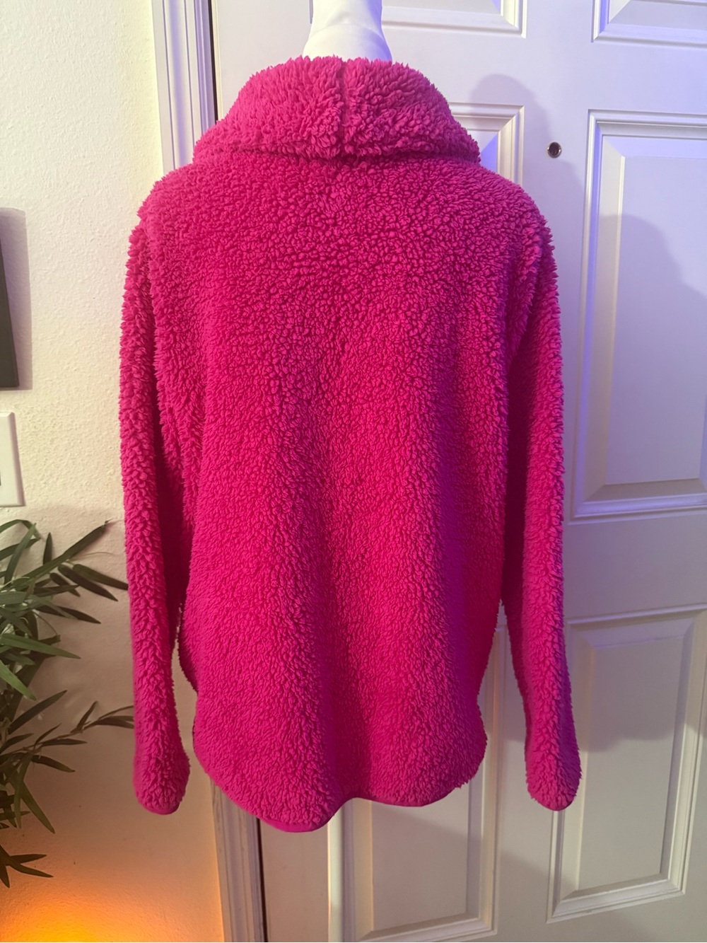 Talbots Petite Hot Pink Sherpa Asymmetrical Zip Jacket LP - Picture 5 of 9